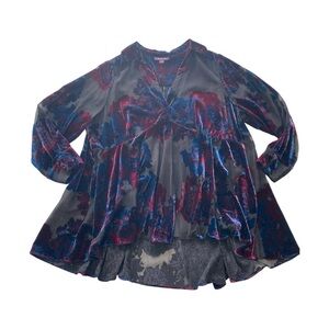 Roaman’s Women’s 24W Floral Velvet‎ Burnout Tunic Whimsy Dark Romantic Sheer